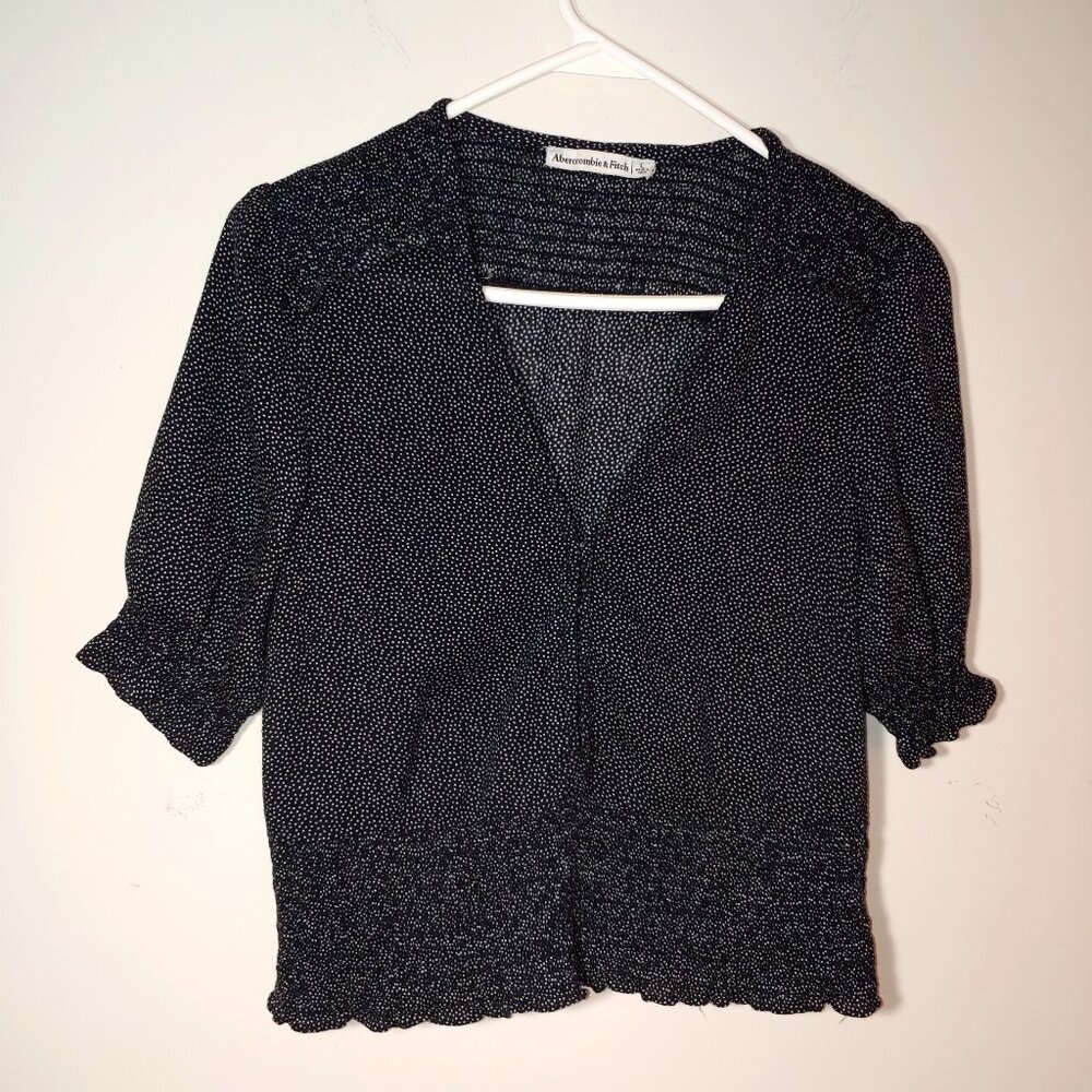 Abercrombie &Fitch Short Sleeves Smoked Waist Blouse Size L Black and White